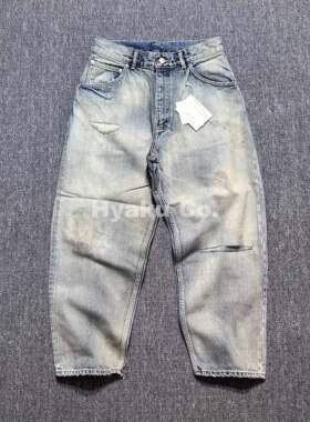 【现货折扣】ANCELLM 24aw Tapered5p定番刀割破坏水洗五袋牛仔裤