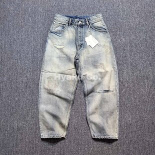 【现货折扣】ANCELLM 24aw Tapered5p定番刀割破坏水洗五袋牛仔裤