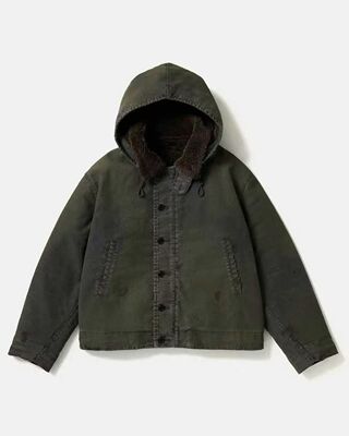 春夏复古水洗做旧毛领连帽夹克