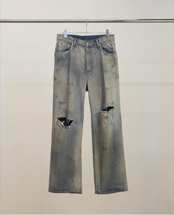 【代购】ANCELLM 26ss Crash 5P denim pants 直筒中宽破坏牛仔裤