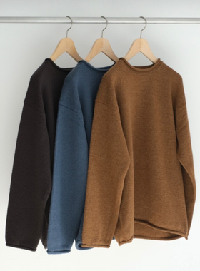 【代购】BATONER 25aw Roll neck 英产蓝面羊毛卷领针织衫