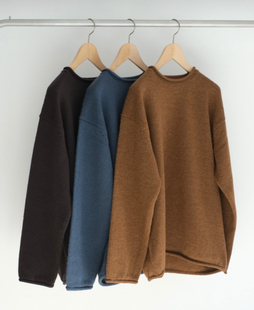 代购 neck BATONER Roll 英产蓝面羊毛卷领针织衫 25aw