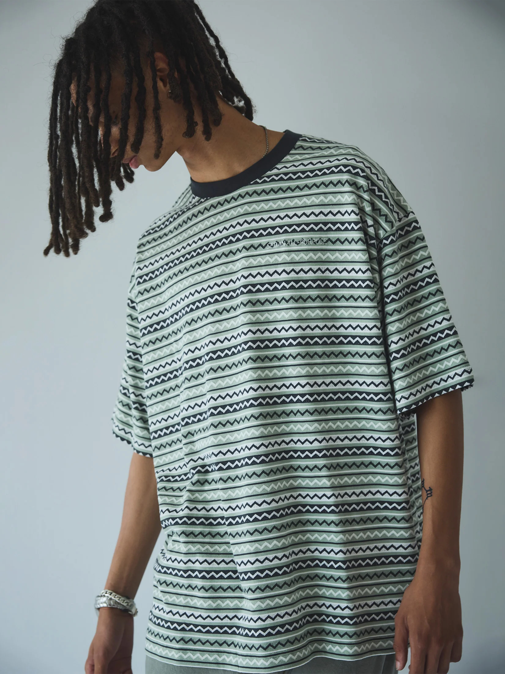 【代购】SEDAN 24ss Jaquard striped ss tee之字纹条纹短袖T恤-封面