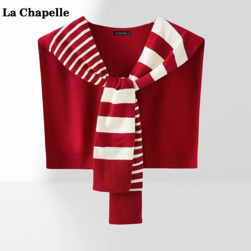 拉夏贝尔/La Chapelle气质百搭不对称条纹针织披肩女叠穿外搭围巾