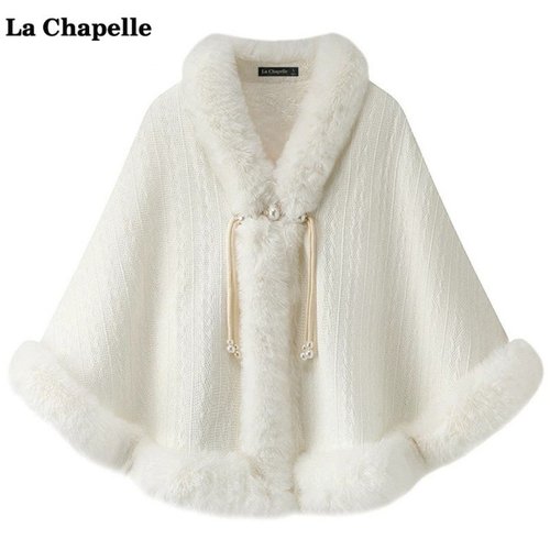 拉夏贝尔/La Chapelle新中式加绒披肩女春季毛领保暖气质旗袍披风