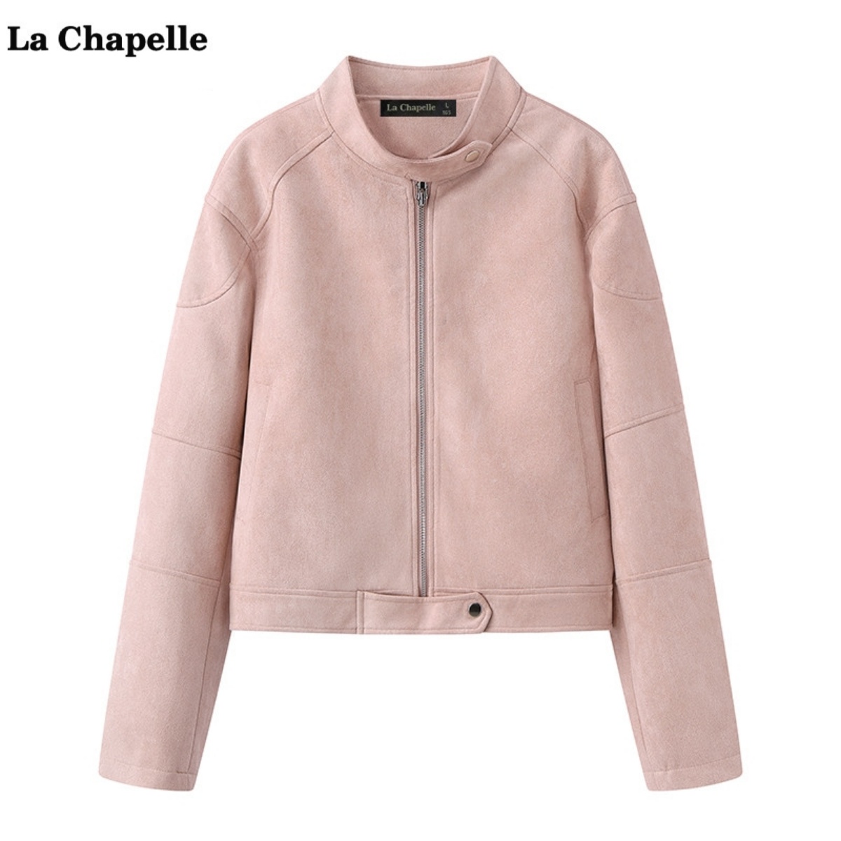 拉夏贝尔/La Chapelle麂皮绒短外套女春季新款立领宽松夹克上衣