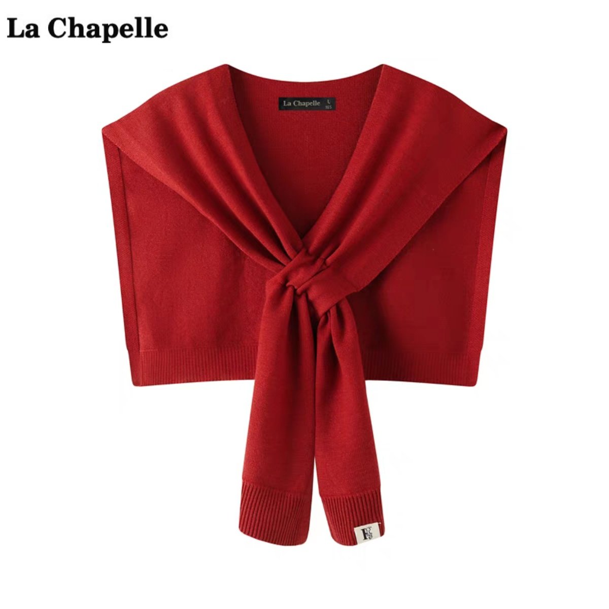 拉夏贝尔/La Chapelle韩版针织披肩女纯色叠搭交叉大披肩时尚围巾