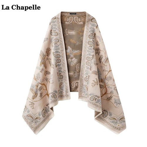 拉夏贝尔/La Chapelle空调房保暖围巾女秋季高级感民族风斗篷披肩