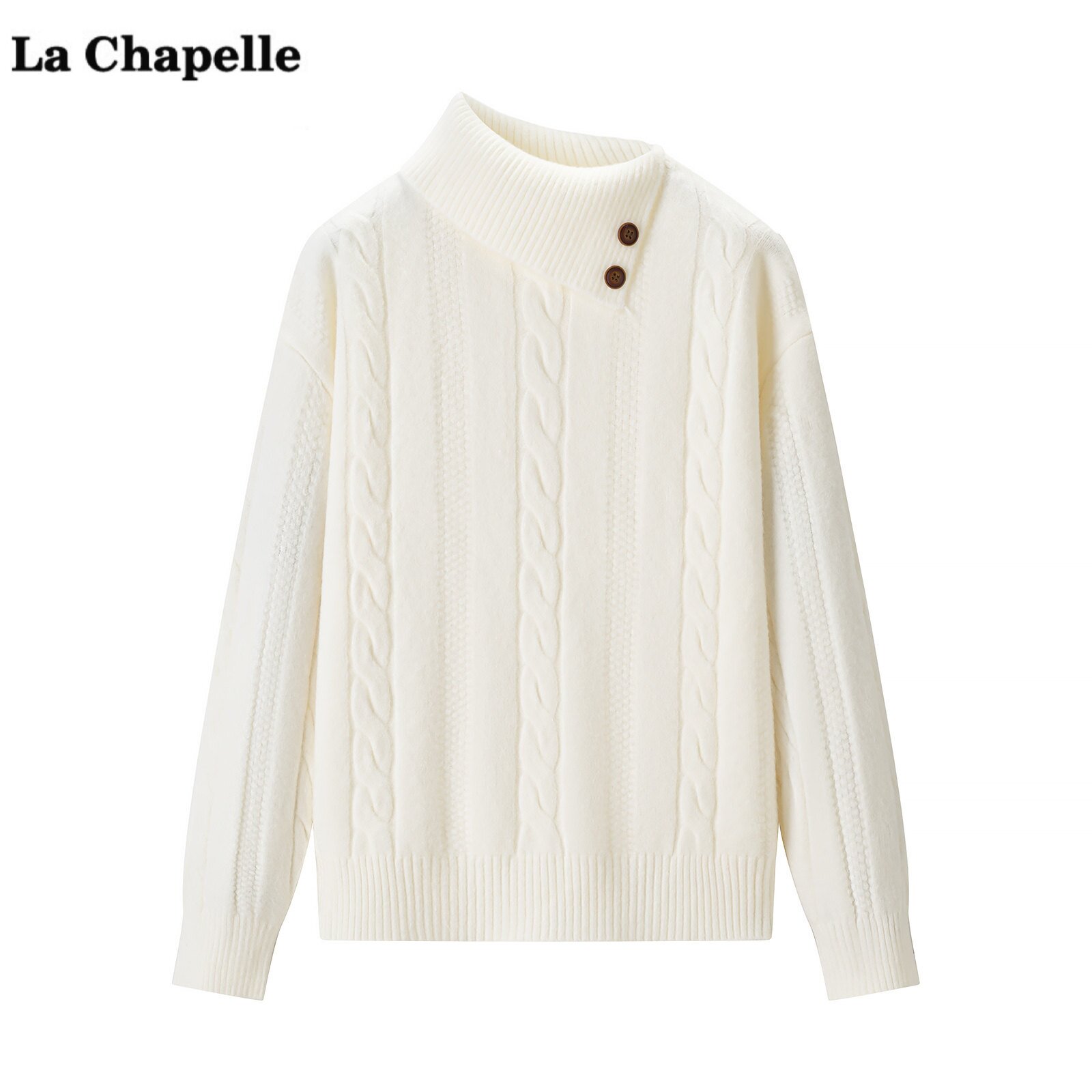 拉夏贝尔/La Chapelle设计感麻花高领毛衣女秋冬季时尚百搭针织衫