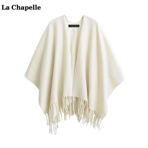 拉夏贝尔/La Chapelle时尚仿羊绒流苏披肩女秋冬高级感披风围巾