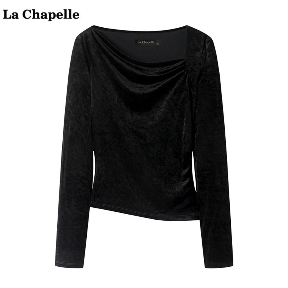 拉夏贝尔/La Chapelle复古丝绒长袖上衣女秋季新款褶皱显瘦打底衫,女装/女士精品,真丝上装,淘宝优惠券,粉丝福利购,淘宝优惠卷