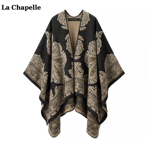 拉夏贝尔/La Chapelle民族风提花斗篷披肩女保暖围巾旅游外搭披风