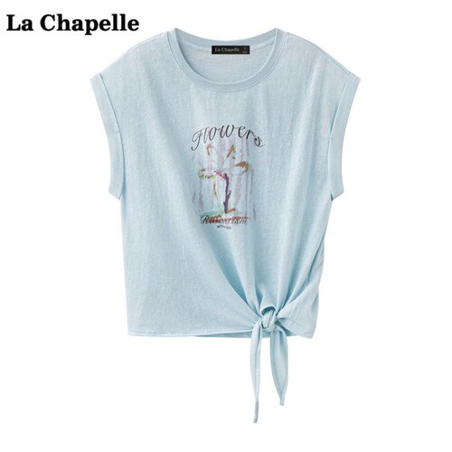 拉夏贝尔/La Chapelle时尚字母印花T恤女夏季绑带小清新减龄短袖
