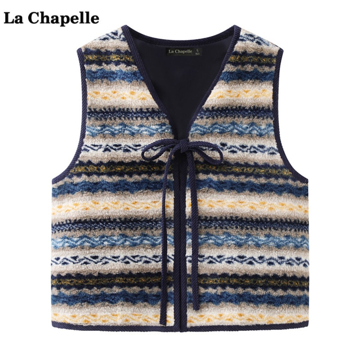 拉夏贝尔/La Chapelle复古条纹V领绑带马甲女秋时尚撞色叠穿马甲,女装/女士精品,马夹,淘宝优惠券,粉丝福利购,淘宝优惠卷