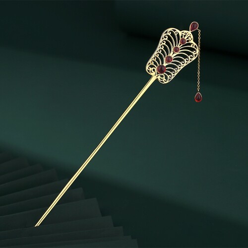 碧玺s925纯银流苏发簪铁扇公主芭蕉扇步摇古风新中式汉服头饰簪子