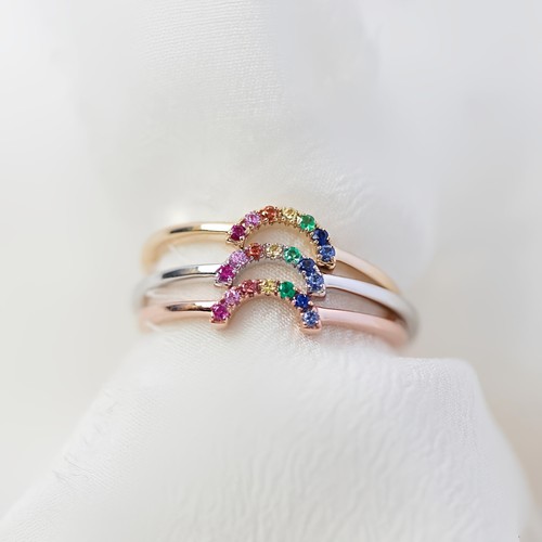 彩虹戒指女款18k金镶嵌钻石彩虹宝石