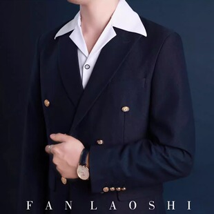 大翻领雅痞衬衣高级 纯黑色大古巴领长袖 鲁三先生意式 黑帮休闲衬衫