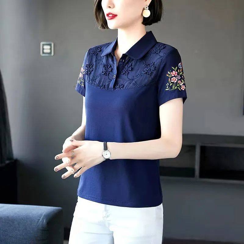纯棉polo衫女短袖T恤新款有领上衣夏季2022年运动韩版翻领女士t恤