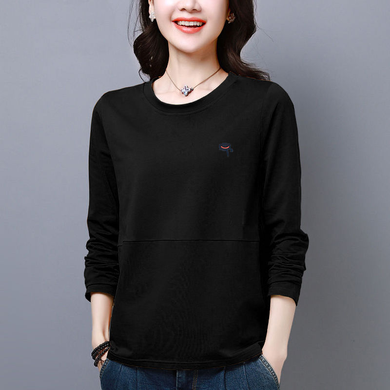 女大码女装新款韩版显瘦减龄长袖T恤上衣中年妈妈秋装洋气打底衫