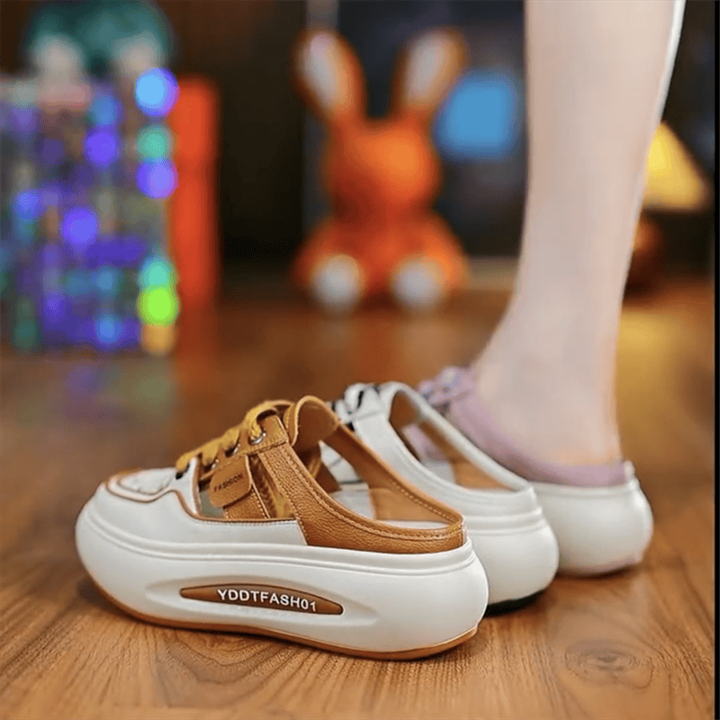 厚底老爹鞋包头半拖鞋女2024夏季新款外穿一脚蹬懒人时尚凉鞋百搭,女鞋,包头拖,淘宝优惠券,粉丝福利购,淘宝优惠卷