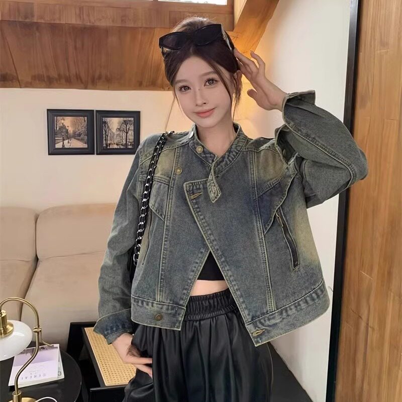 美式复古牛仔外套女春秋2024新款设计感小众宽松百搭短款夹克上衣