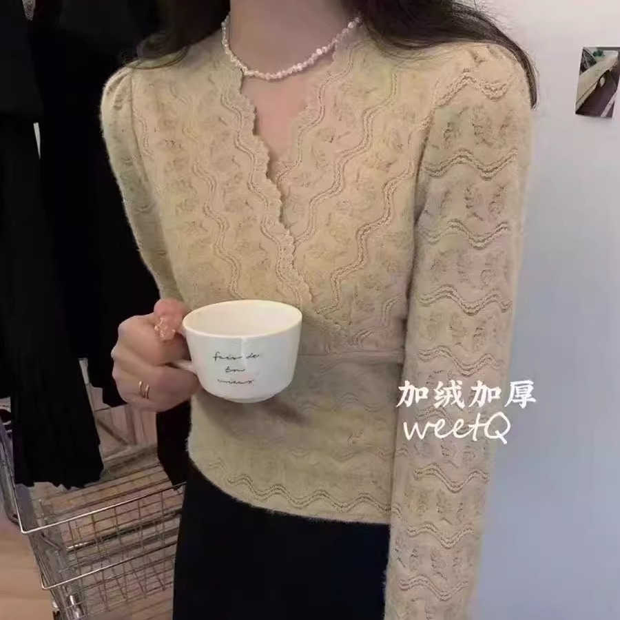【NO退NO换】2025冬季新款法式V领加绒修身上衣11137JY  11.13