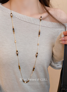 叠戴虎眼石款装饰项链长款高级感轻奢小众毛衣链复古美拉德配饰女