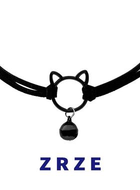 黑色铃铛小猫咪皮绳项链女甜酷辣妹暗黑风颈链choker个性纯欲