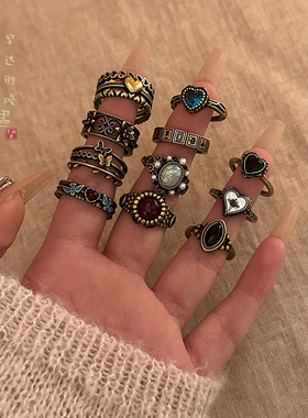 中古vintage戒指女生开口叠戴食指戒小众设计复古民族风古着指环