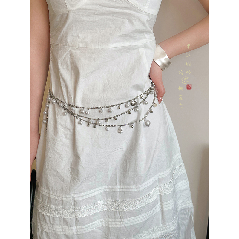 珍珠金属腰链女款高级感y2k链条腰带装饰配裙子牛仔裤腰间配饰品