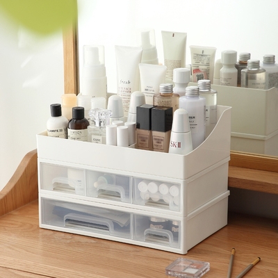 桌面收纳盒ing风透明抽屉式防尘工位改造神器储物盒办公室化妆品