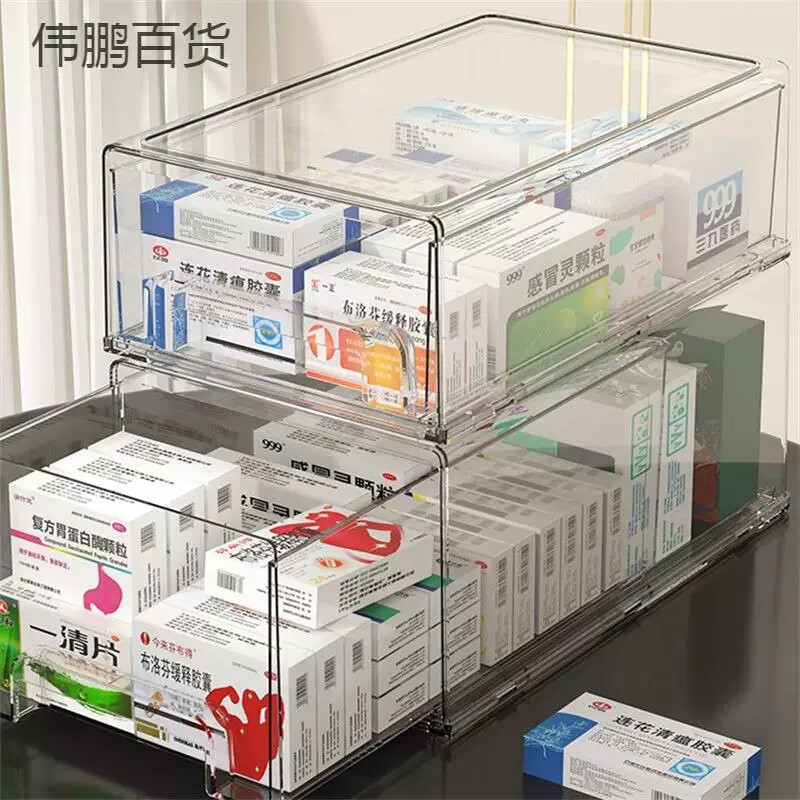 家用药箱收纳盒分层式抽屉式药品收纳盒透明药物整理箱柜子置物架图片