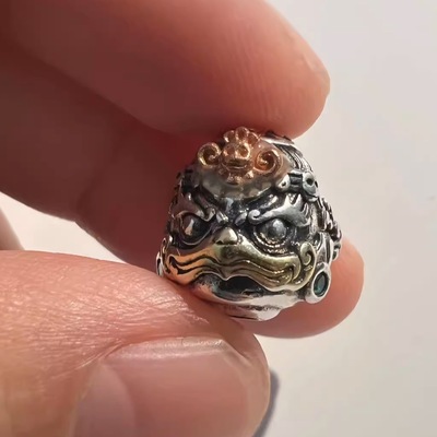 S925纯银大鹏鸟金翅鸟隔珠腰珠散珠文玩手串老型直切配饰顶珠配件