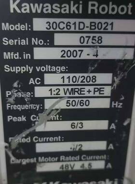 议价川崎Kawasaki机器人控制器，型号30C61D-B021