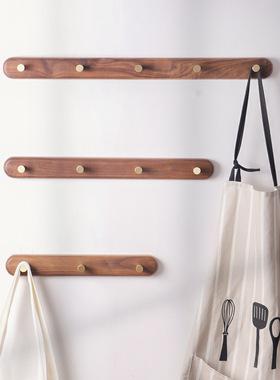 实木衣服挂钩免打孔黄铜长排钩试衣间衣柜玄关衣帽门后墙上壁挂架