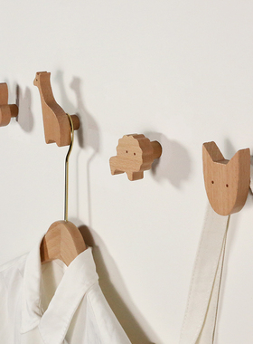 玄关衣帽钩免打孔实木墙上入户客厅日式宿舍门后衣服挂钩神器粘钩