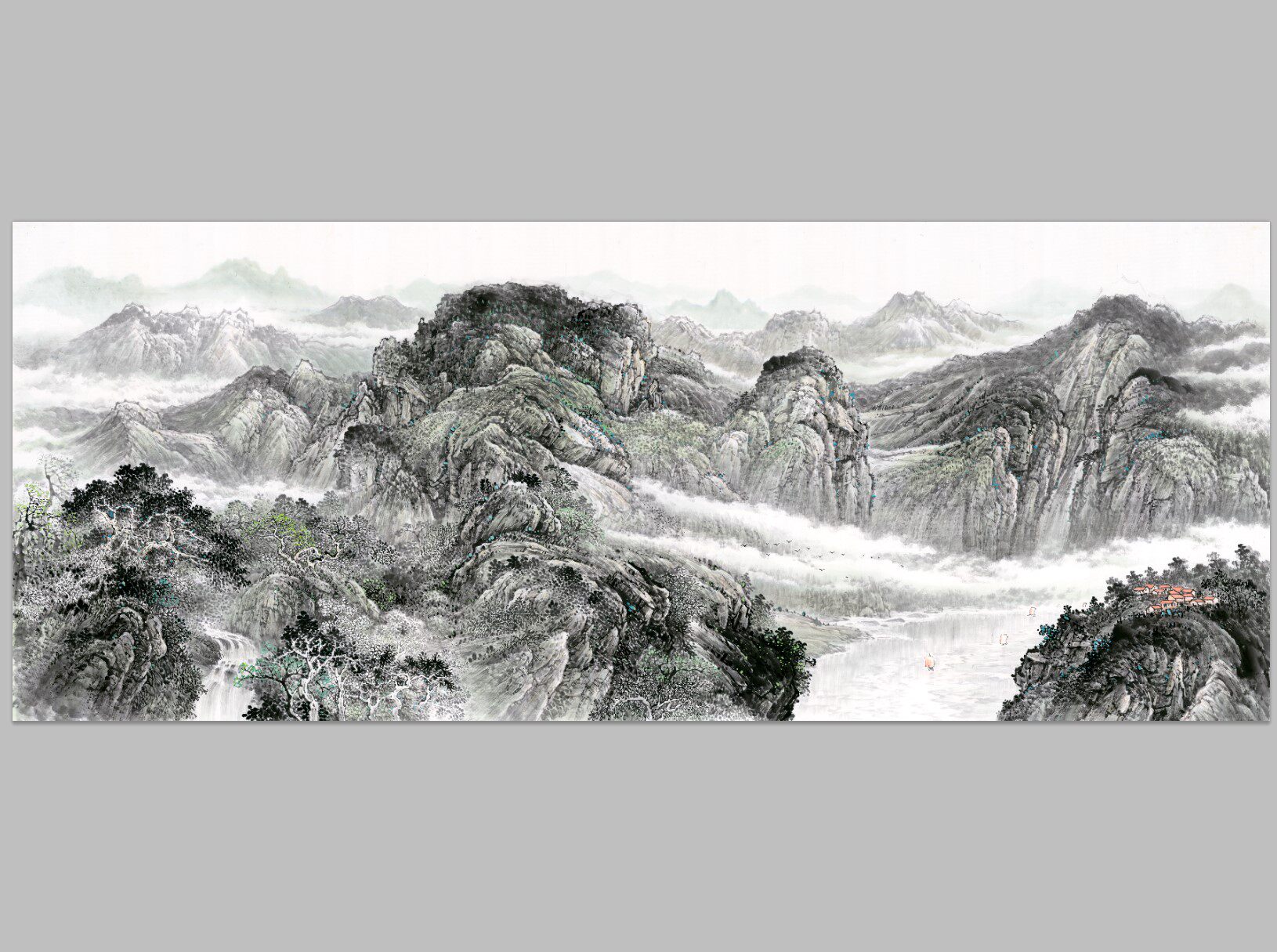 玄关江山多娇风水宝地招财靠山国画山水装饰画芯高清宣纸微喷打印