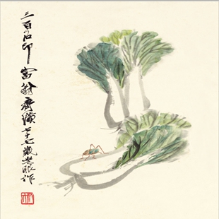 齐白石 白菜图斗方国画心装饰画名人字画宣纸高清微喷打印画芯