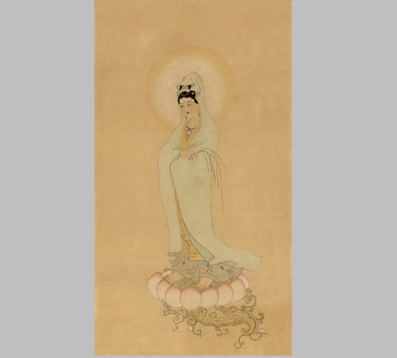 莲花观音佛像国画名家字画装饰画芯宣纸高清微喷打印复制