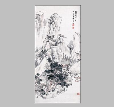 陆俨少仿明人笔意图办公打印国画