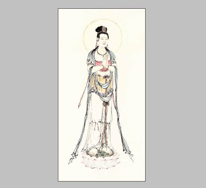 观音菩萨像 国画名家字画装饰画 画心宣纸艺术纸高清微喷复制