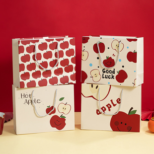 红色小苹果礼品袋简约小号生日礼物手提袋加厚大号硬纸袋包装袋子
