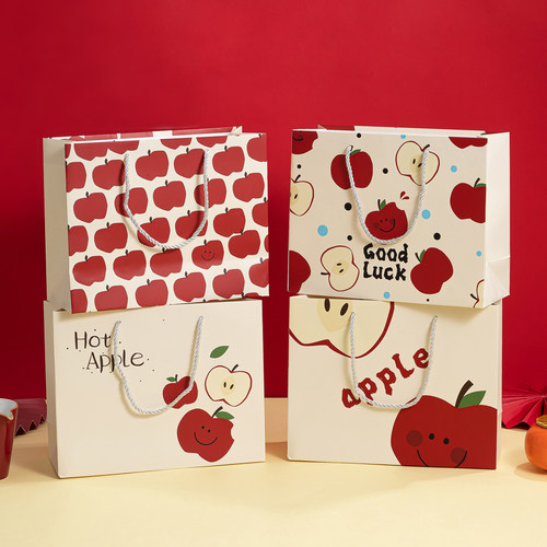红色小苹果礼品袋简约小号生日礼物手提袋加厚大号硬纸袋包装袋子