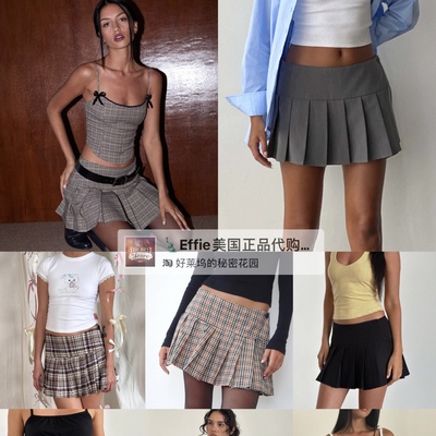 美代正品Motelrocks美式复古芭蕾少女风低腰A字格子百褶裙网球裙