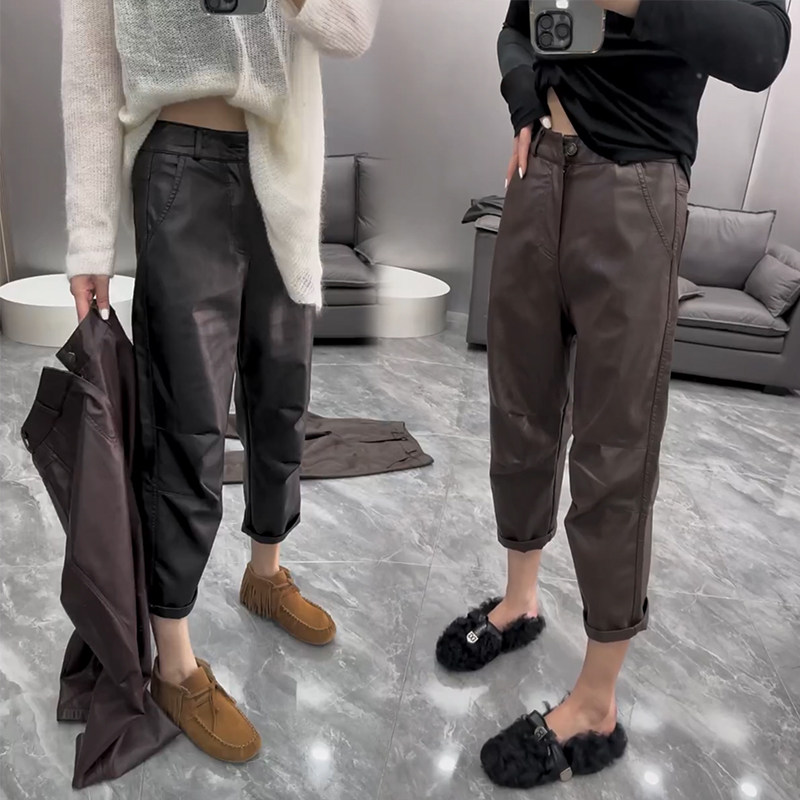 欧货网红时尚九分弯刀裤秋冬宽松高腰直筒休闲女裤水洗蛋白pu皮裤,女装/女士精品,休闲裤,淘宝优惠券,粉丝福利购,淘宝优惠卷