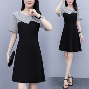 RM8451#新款大码女装连衣裙拼接不规则衬衫领胖mm显瘦遮肉桔梗裙