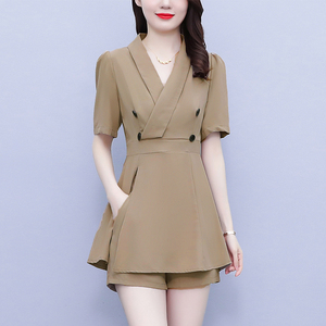 RM8457#夏季大码胖mm短袖a字裙+短裤两件套套装