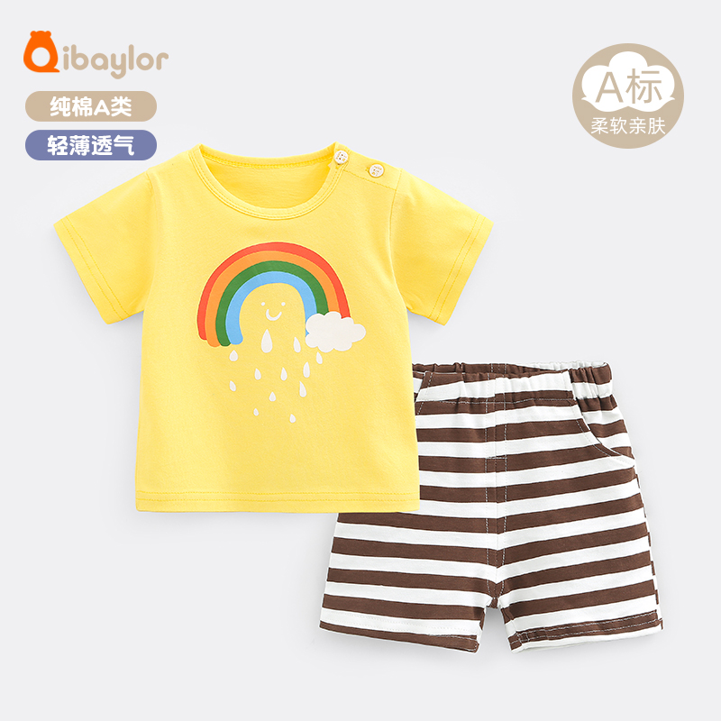 宝宝短袖套装男童夏装两件套儿童小童裤子夏天短袖卡通套装衣服夏
