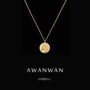 Awan Wan European and American art simple round face line outline design necklace 18K gold women's clavicle chain
