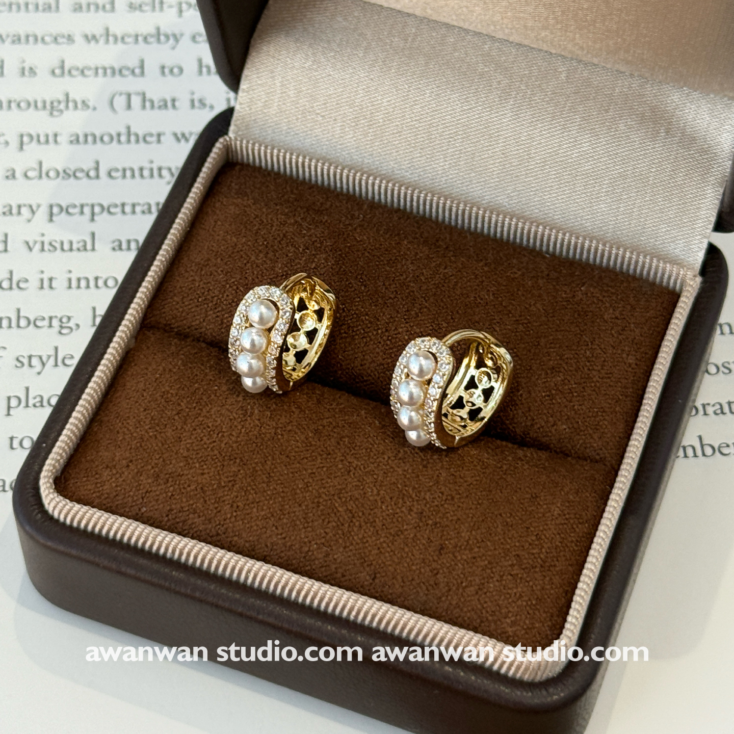 阿婉Wan 法式复古轻奢珍珠耳环精致镶钻高级感耳饰耳圈2025新款